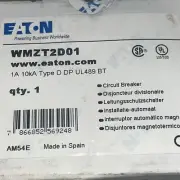 Eaton WMZT2D01 Circuit Breaker, 1A, 10kA, Type D, DP, New