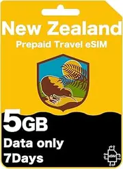 New Zealand Prepaid Travel eSIM - High-Speed Data, Unlimited Data at 128kbps, Data-Only (5GB (7 Days))
