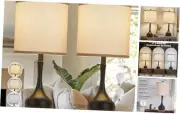 23" Modern Farmhouse Table Lamp Set of 2, Rustic Metal Bedside Lamps for