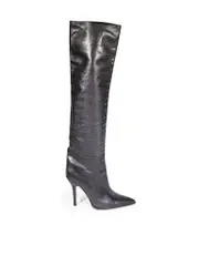 Black Knee High Point Toe Boots