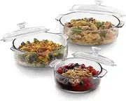 [Libbey] 56030 Baker's Basics 3-Piece Covered Casserole Dishes, Versatile Glass Baking Dishes for Oven, Clear Lead-Free Casserole Cookware