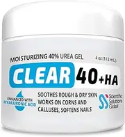 CLEAR 40 +HA, 40% Urea Gel + 1% Hyaluronic Acid, 4 oz w/Tea Tree & Coconut Oil, Aloe Vera, Callus & Corn Remover Softens Cracked Heels, Feet, Elbows, Hands, Nails, Superior hydration to Urea Creams …