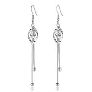 2PCS Copper Jewelry Woman Fashion Earring Retro Long Tassel Flower Pop Earrings