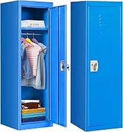 HONEY JOY 122cm Kids Metal Storage Locker with 2 Keys, Toddler Locker Storage Cabinet for Toys, Clothes & Sports Equipment Organiser, Kids Safe Coat Organiser for School, Home & Office, Blue