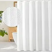 Gibelle Long Shower Curtain 72 x 78, Tall 3D Embossed Textured White Fabric Shower Curtain for Bathroom, Modern Farmhouse Boho Herringbone Decorative Shower Curtain Set with Hooks