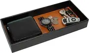 [J JACKCUBE DESIGN] JackCubeDesign Leather Bamboo Valet Tray Storage Tray Cosmetic Stationery Organiser Catch-All for Keys, Phone, Wallet, Coin, Jewellery and More(Black, 30.5 x 13.7 x 4.1 cm) - :MK205A