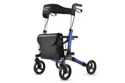 EQUIPMED Foldable Aluminium Walking Frame Rollator with Bag and Seat, Blue