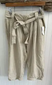 Charlotte Russe Capri Pants Womens 11 Linen Rayon NEW Beige Tie Waist Knicker