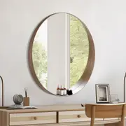 ACA 600mm Round Bathroom Vanity Decor MDF Frame Mirror 2 Bracket Storage Shelf