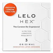 LELO HEX Original Ultra Thin Condoms with Increased Strength, Male Condom, Lubricated Condoms for Men, 2.12-Inch/54 mm Diameter (3 Pack)