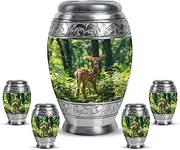 Small Deer Urns for Human Ashes - Cremation Urns for Women - Keepsake Urn - Green Decorative Funeral - Keep Sake Urn for Human Ashes (Combo 10 Inch & 3 Inch, Pack of 5)