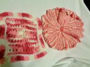 Set of 2 Hand Knitted White Pink 8" Square & 10"Round Pot Holder Trivet