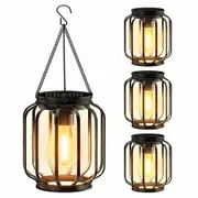 Solar Hanging Lanterns Outdoor,4 Pack Metal Lights With Hook,Bright and Warm Waterproof,Classic Outdoor Lights for Yard Garden Patio Porch Decor