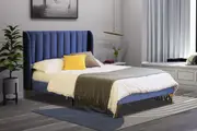 Modern Classic Herman Queen Velvet Bed Frame Blue with Gold Legs