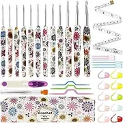42 Pcs Crochet Hooks Sets for Beginners, Full Size Crochet Starter Set with Storage Bag, Ergonomic Soft Grip Crochet Hooks Household Tool, Printed Knitting Kit Crochet Accessories for Crochet Lovers