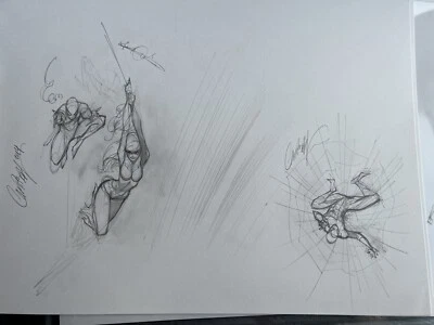 j scott campbell signed prelim cover sketch original.Spider-Man and Black cat NM