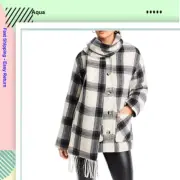 $178 AQUA Women's Scarf Collar Coat, Black/White, XL