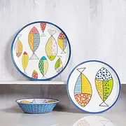 [Gofunfun] Melamine Dinnerware set for 4, Plates and Bowls Sets, Great for Camper, RV, Indoors Outdoors Use with Ocean Printed, Unbreakable