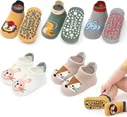 [angelikashalala] 5 Pairs of Baby Non-Slip Socks, Non-Slip Baby Socks with Cartoon Animal Motifs for Baby Girls Boys Children