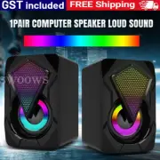 1 Pair LED RGB Light Speakers Wired USB PC Speaker Stereo for Desktop Computer