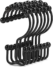 Shower Curtain Hooks, Goowin Shower Curtain Rings, Stainless Steel Black Shower Curtain Hooks, Shower Curtain Rings Rust Proof, Free Sliding Double Shower Hooks for Shower Curtain & Liners (Black)