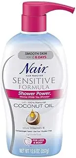 PITTIE Nair Sensitive Shower Power Coconut Oil In - Shower Hair Removal Cream, Dermatologist Tested, 100% Safe And Effective - Women, 357 G
