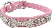 Newtensina Diamante Dog Collar Bowtie Puppy Collar for Small Dogs - Pink - M