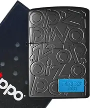 Zippo Logo Simple Matte Black Blue Double Sided Etching Oil Lighter Regular Case