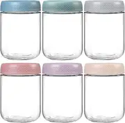 IGGUCEA 6-pack 16 oz Overnight Oats Containers with Lids, Glass jars with Airtight Lids, Wide mouth Mason Salad jars, Glass Food Storage Containers for Snacks Yogurt Spice Sugar (Multicolor-16oz)