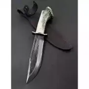 Handmade Forged Steel Deer Horn Handle Bowie Knife, Custom Knife Forged Handle C
