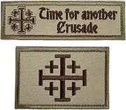 Bundle 2 Pieces Jerusalem Cross Crusader 3.15" x 2" and Time for Another Crusade Tactical Morale Patch 4.1" x 1.3" (Khaki)