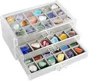 Rock Display Case 3 Drawers Rock Collection Box 54 Grids Rock Collection Display Case for Collecting and Displaying Gemstone Crystals Gemstone Display Case Rock Storage Case