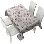 Pink Flowers Over Grey Moroccan Tablecloth