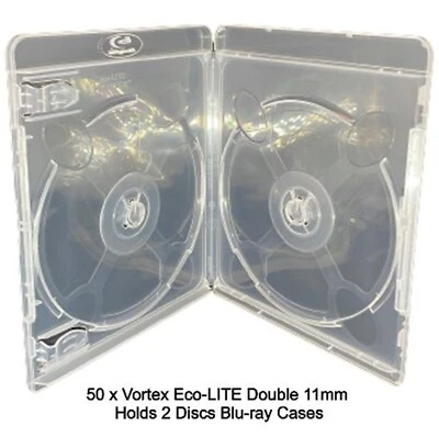 50 x Vortex 11mm Eco-LITE Double Blu-ray Holds 2 Discs Empty Face on Face Cases
