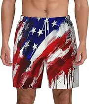 [Sipumia] Mens US-Flag Printed Swimming Trunks with Compression Liner 2 in 1 Quick-Dry Beach Swim Shorts with Pockets
