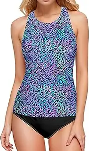 [Joisal] Leopard Cheetah Print Tankini, Womens Tankini Bathing Suits, Womens Tankini Bathing Suit Tops, Small