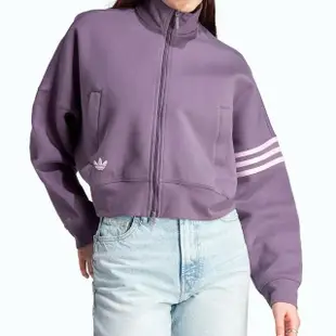 【adidas 愛迪達】TrackTop 女款 紫色 運動 休閒 立領 寬鬆 口袋 飛鼠袖 短版 外套 IP6507