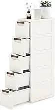 5 Drawers Narrow Storage Cabinet, Slim Bathroom Storage Cabinet, Plastic Rolling Cart Organizer for Small Spaces, Laundry, Office, Home, White