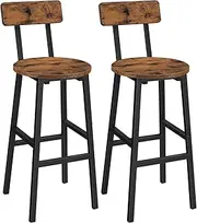 MAHANCRIS Bar Stools, Set of 2 Round Bar Chairs, 62 CM Bar Stools with Back, Breakfast Bar Chairs with Footrest, Counter Bar Stools, for Dining Room, Kitchen, Bar, Rustic Brown BAHR02101