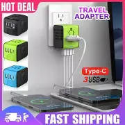 Universal World Travel Power Adapter US/UK/EU/AU Plug Charger 3 USB &Type-C Por