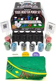 BETTER WITH FRIENDS Complete Poker Team, 100 Poker Chips (Texas Hold'em' Poker) 2 Packs Naipes with Matte 1e 5e 10e 25e and Crupper Chips in Metal Box, Professional Adult