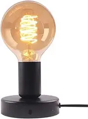 DXMKOP Industrial Table Lamp,Base E26/E27 Ceramic Base Holder, Vintage Small Desk Lamp with Plug in Cord On/Off Switch,Simple Metal Edison Light Bulb Stand (Black)