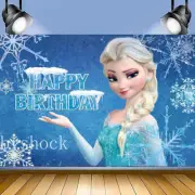 Frozen Elsa Anna Princess Happy Birthday Photography Backdrop Party Background