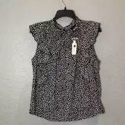 Sanctuary Small Black Lily Flutter Sleeve Smocked 100% Recycled Polyester Top