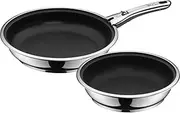 [WMF] Click&Serve 3-Piece Frying Pan Set 28 cm 24 cm with Removable Handle, Induction, Cromargan Stainless Steel Coating, Oven-Safe