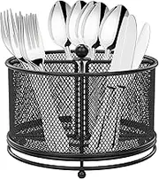 Fxvhojq 360°Rotating Utensil Caddy Kitchen Utensil Holder Metal Utensil Organizer 4-Compartment Metal Utensil Caddy Rotatable Cutlery Holder Multifunctional Flatware Organizer for Home