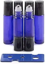 6 Pack 10 ml Essential Oil Glass Roller Bottles, Cobalt Blue Glass Roll-on Bottles with Stainless Steel Roller Balls, Essential Oil Roller Bottles (1 Opener, 1 Droppers Included)