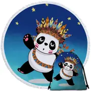 Native American Panda Round Beach Towel