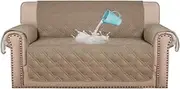 Smarcute 100% Waterproof Sofa Covers Couch Covers Sofa Slip Covers Quilted Sofa Protectors from Pets/Dogs/Kids with Non Slip Backing, Stay in Place with Strap (2 Seater, Taupe)