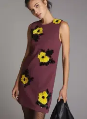 Anthropologie Dhruv Kapoor Sequined Floral Shift Mini Dress Wine XS 240$ NWT
